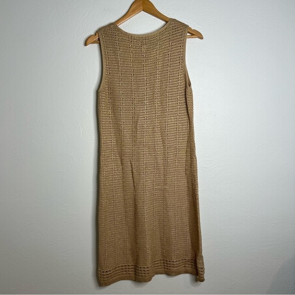 Chico's Sleeveless Knit Midi Dress Tan Cotton Crochet Boho Scoop Neck Size 1(M) - Picture 3 of 13